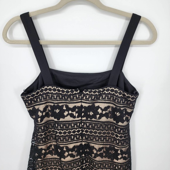 3/$25 R&M Richards Lace Cocktail Dress 6 Sheath Tiered Layered Square Neck Black - Picture 6 of 10